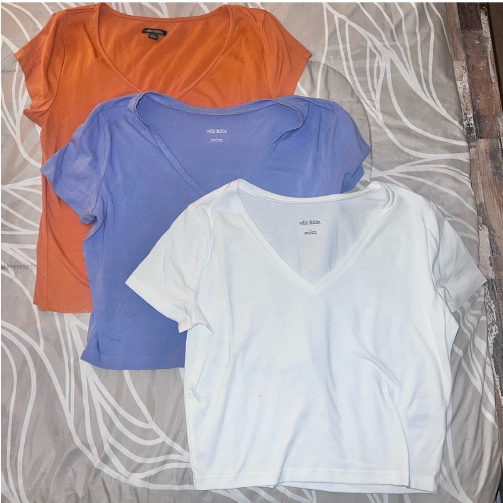 V-Neck Short Sleeve Shirts - White, Blue, Orange